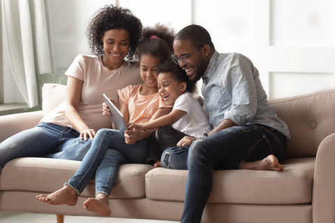 Family on living room couch